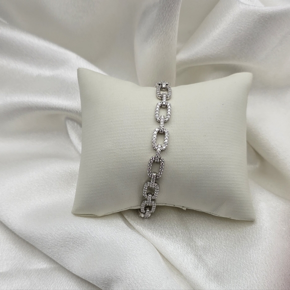 18k White Gold Over Sterling Silver 925 Moissanite Chain Link Bracelet